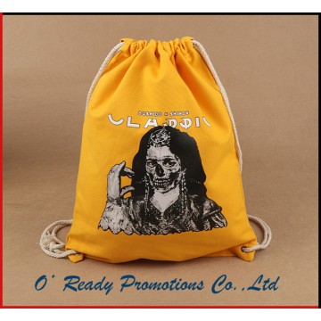 Yellow Cotton Drawstring Bag