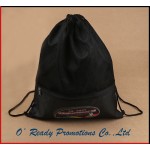 Black Drawstring Backpack with Mesh Zipper Pocket